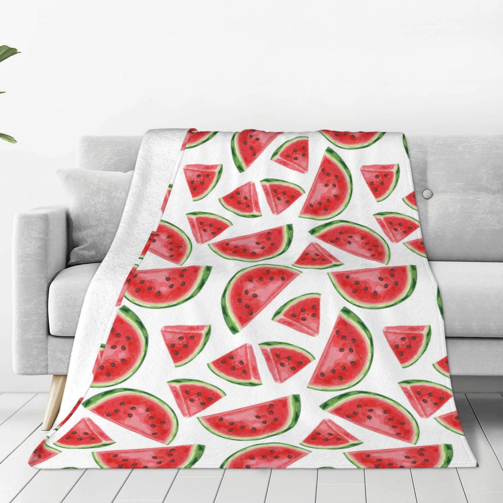 Noikeo Hand Drawn Watermelon Pattern Fleece Throw Blanket,Fleece Throw