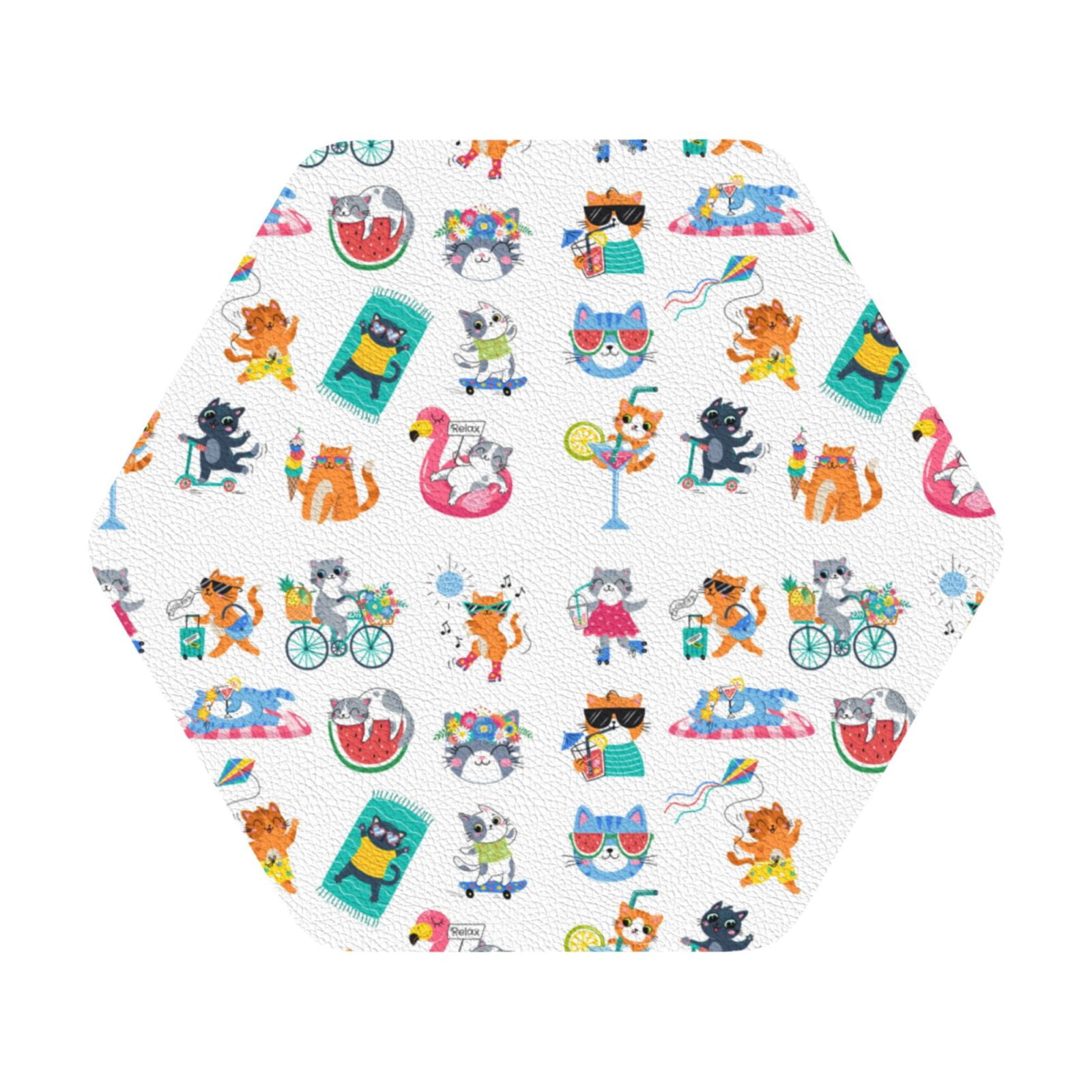 Noikeo Hello Summer Cat Print 6 Pcs Drink Coasters, Leather Absorbent