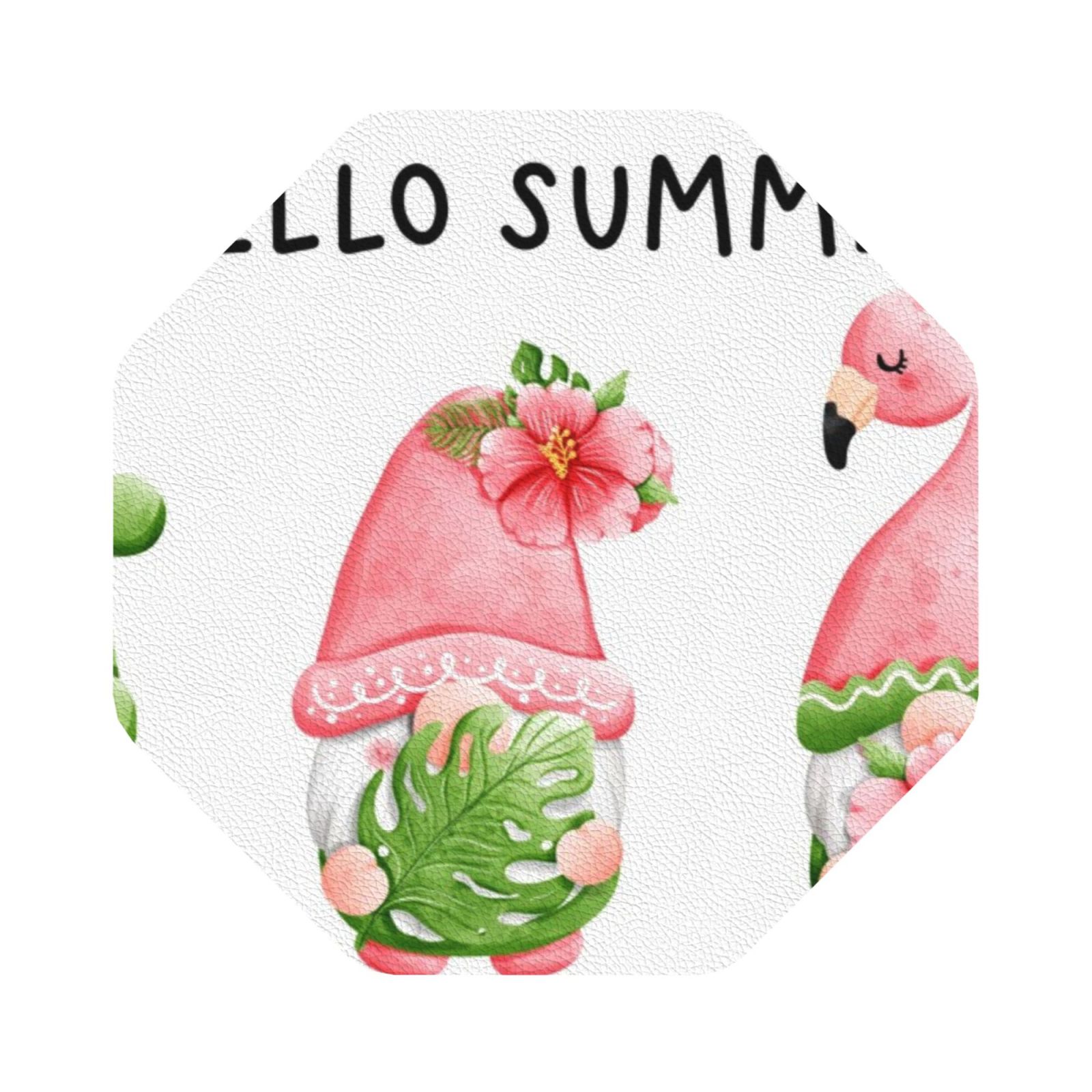 Noikeo Hello Summer Gnome Print 6 Pcs Drink Coasters, Leather Absorbent