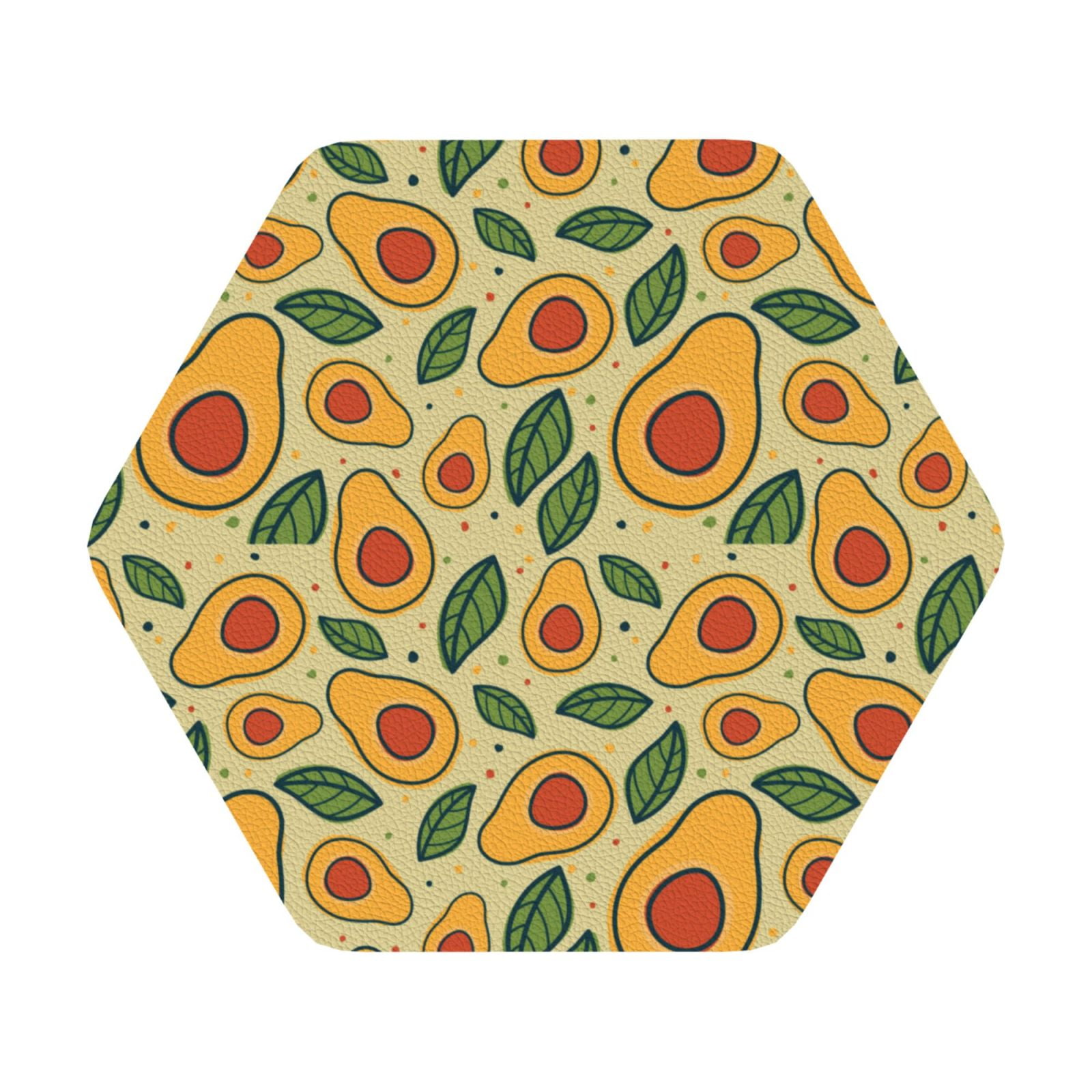 Noikeo Leaves Avocado Print 6 Pcs Drink Coasters, Leather Absorbent