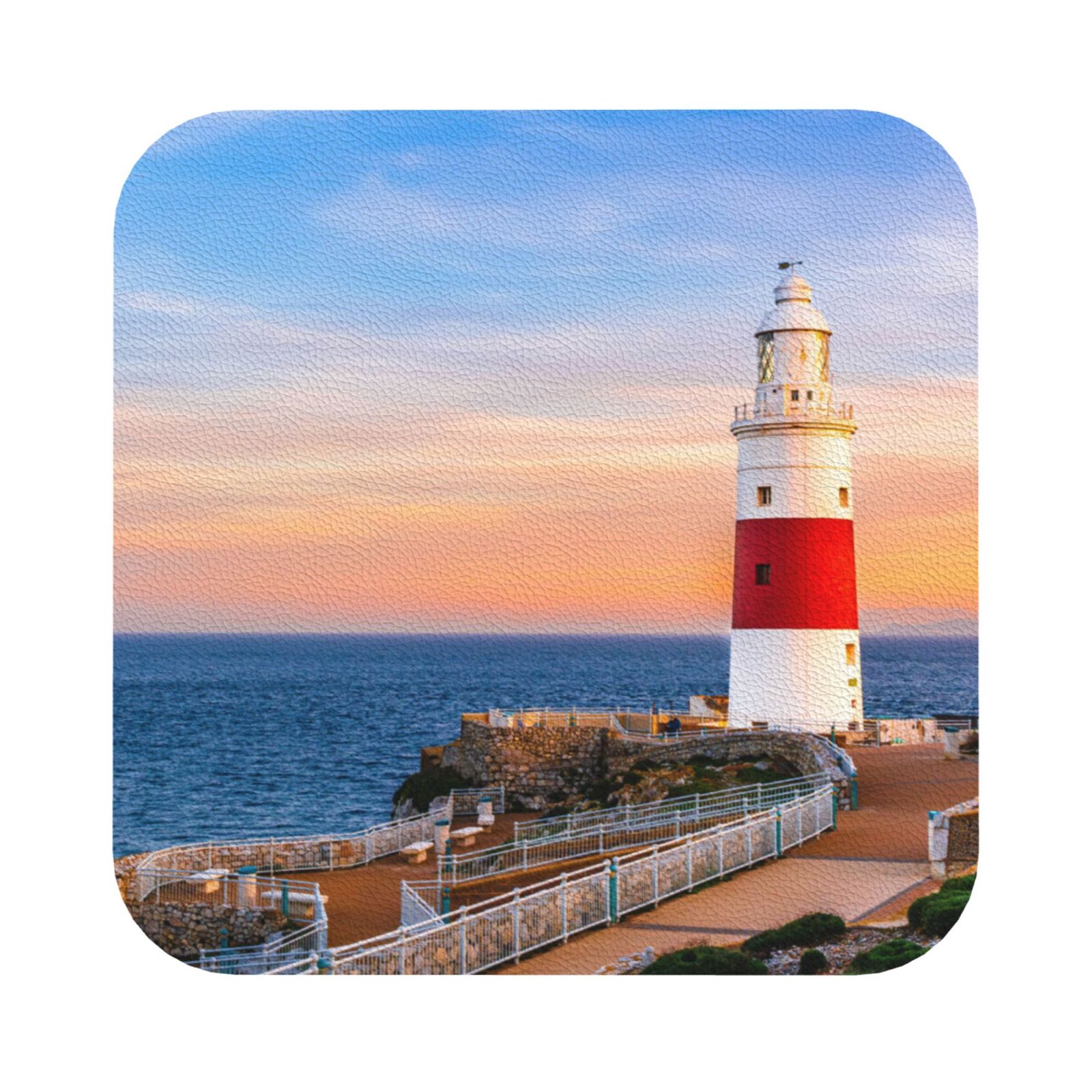 Noikeo Lighthous1 Print 6 Pcs Drink Coasters, Leather Absorbent Coaster