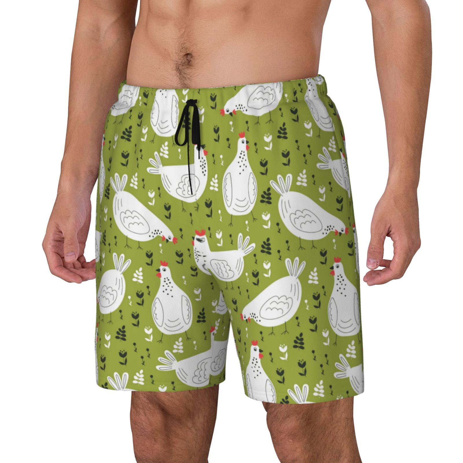 Noikeo Lovely Chickens Print Men's Swim Trunks with Compression Liner