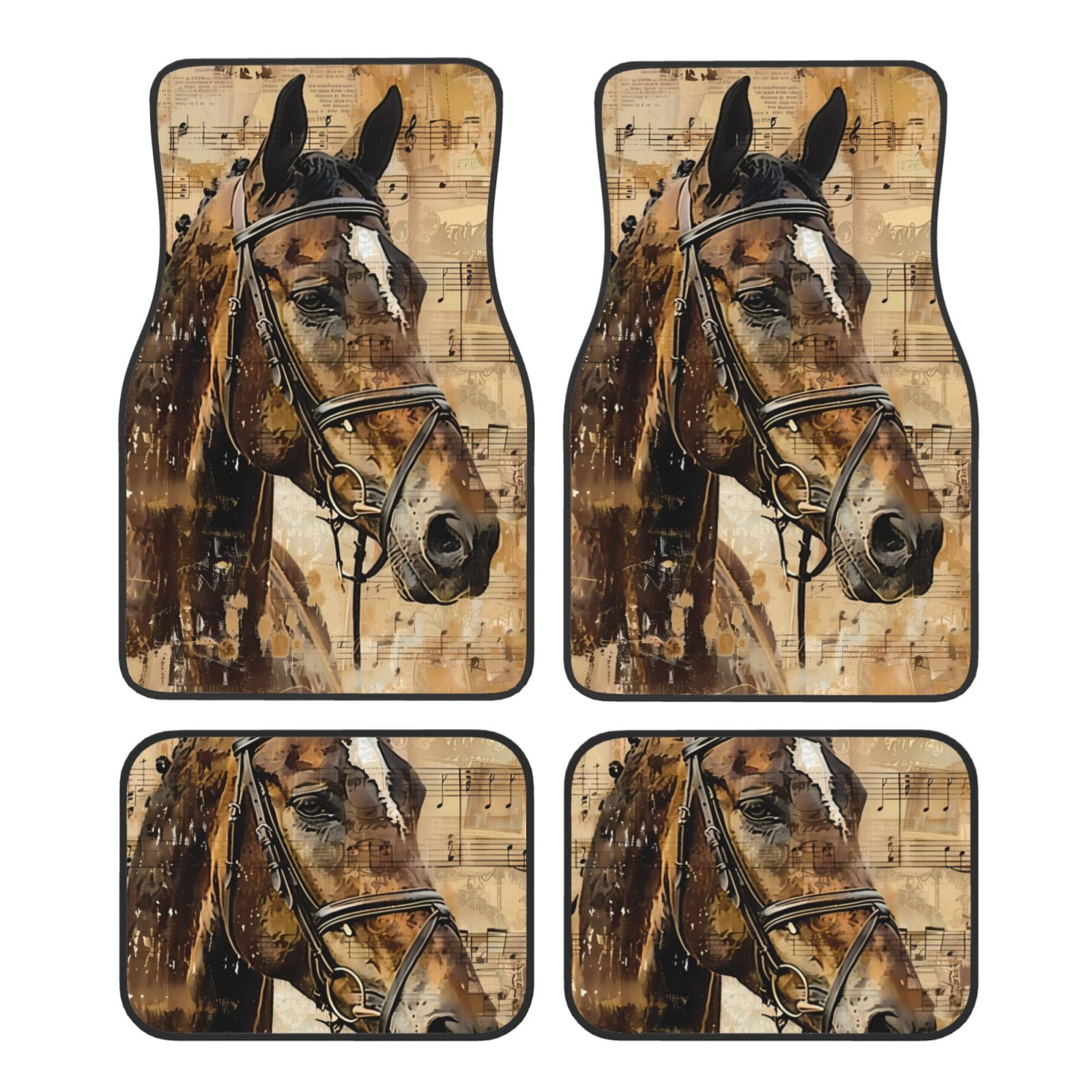 Noikeo Musical Horse Vintage Collage for 4Piece Floor Mats, Custom Fit