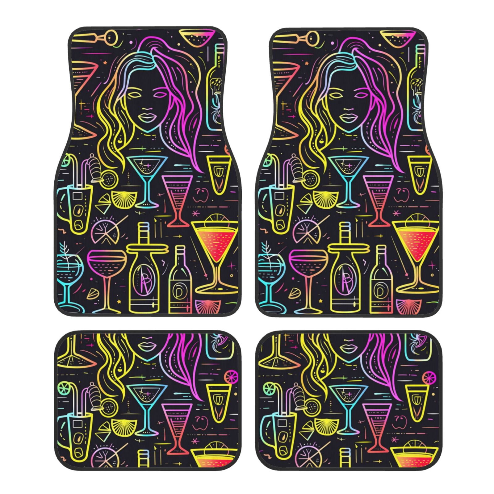 Noikeo Neon Bar Drinks for 4Piece Floor Mats, Custom Fit Car Mats All