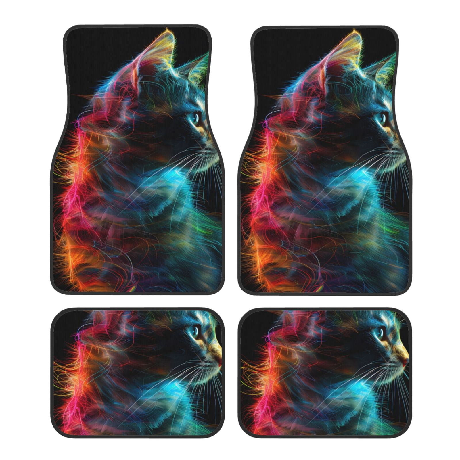 Noikeo Neon Spectrum Cat Portrait for 4Piece Floor Mats, Custom Fit