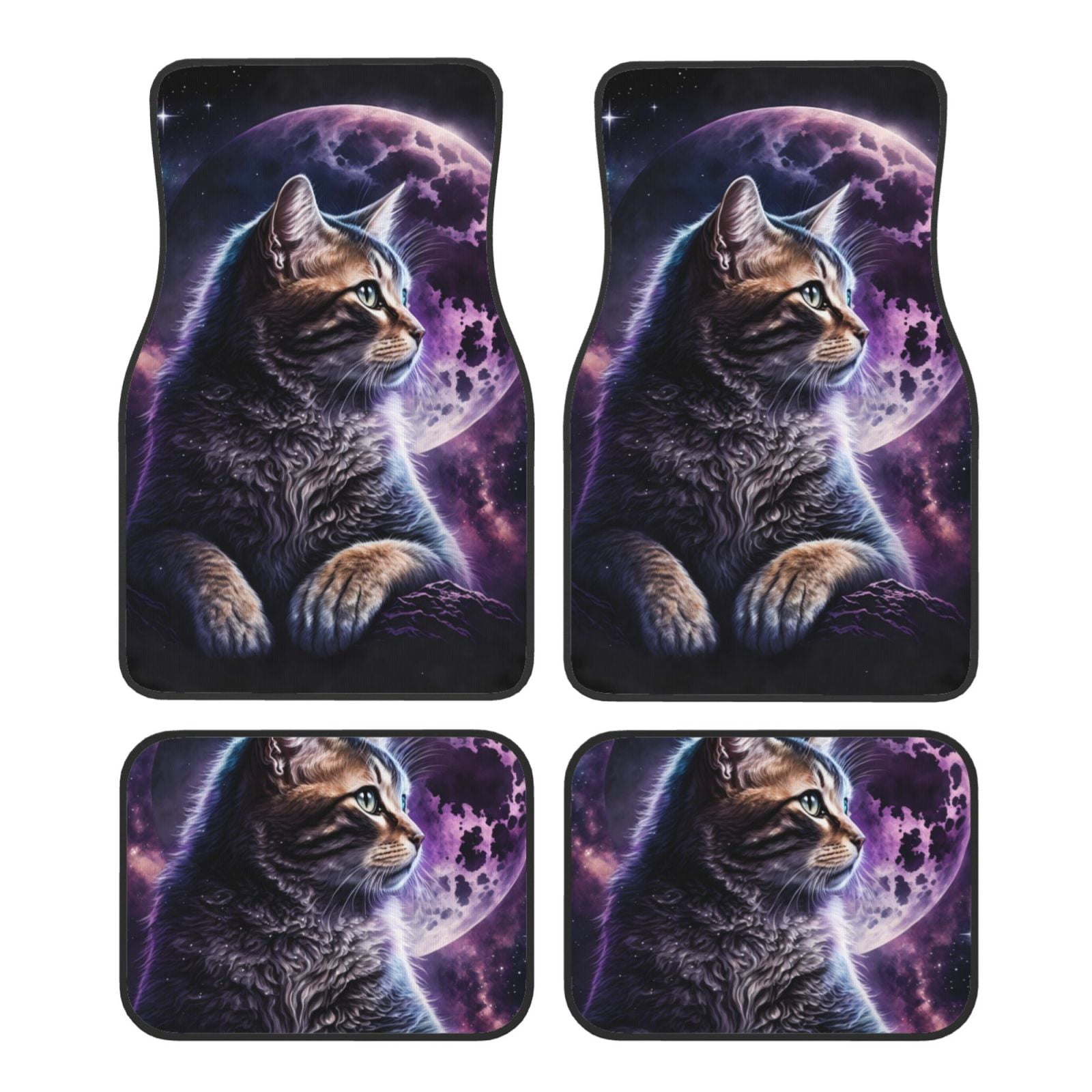 Noikeo Purple Moon Cat for 4Piece Floor Mats, Custom Fit Car Mats All