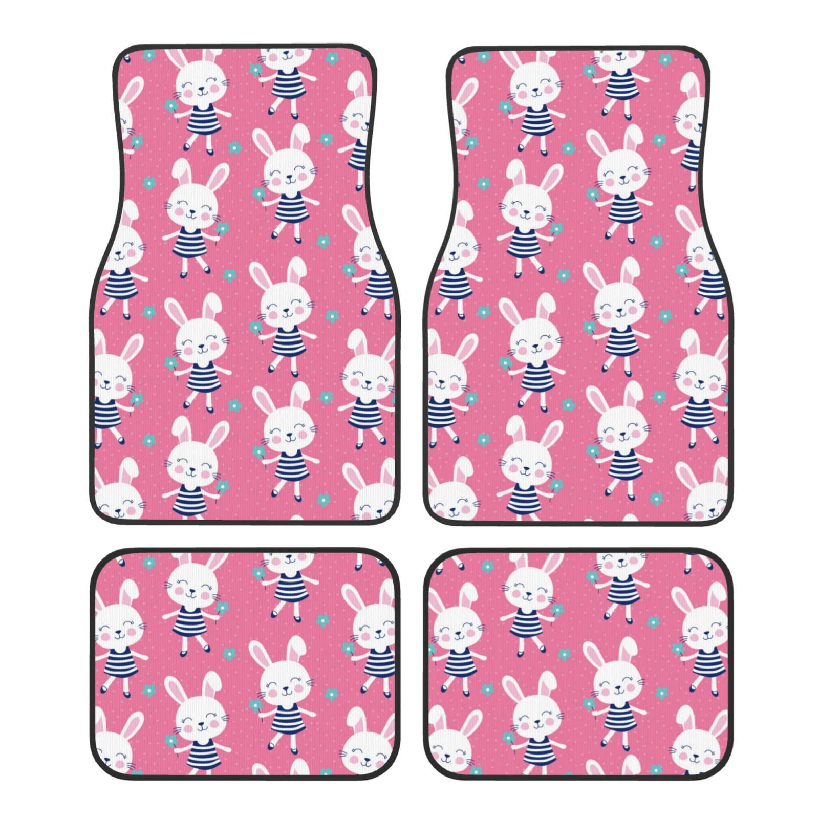 Noikeo Rabbit Holding Flowers for 4Piece Floor Mats, Custom Fit Car