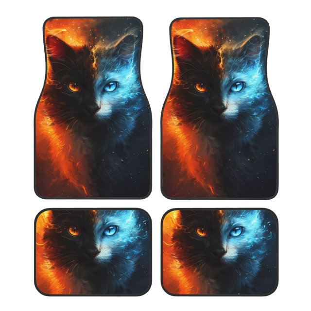 Noikeo Red And Blue Fire Cat for 4Piece Floor Mats, Custom Fit Car