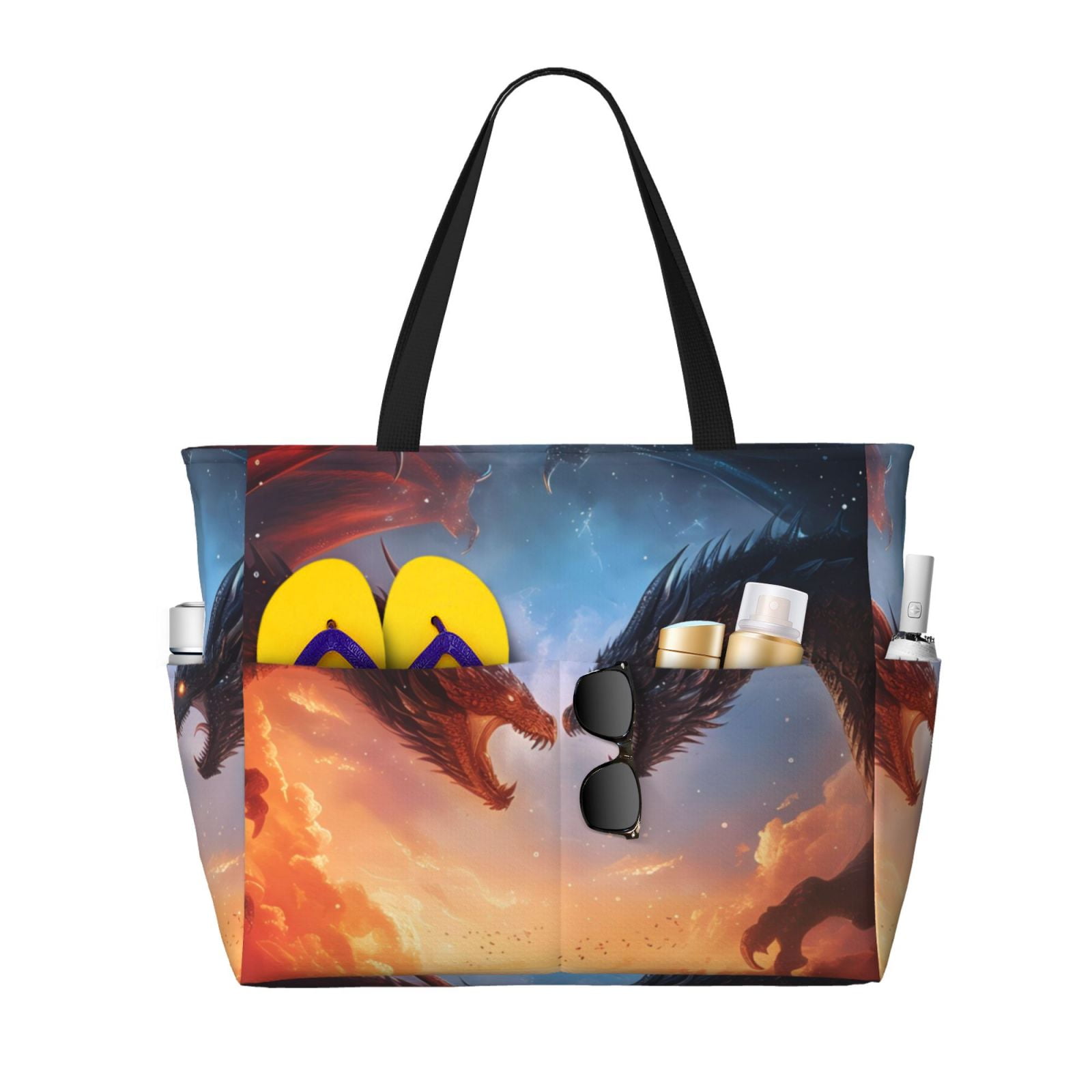 Noikeo Red And Blue Fire Cloud Dragon for Large Beach Tote Bag Beach