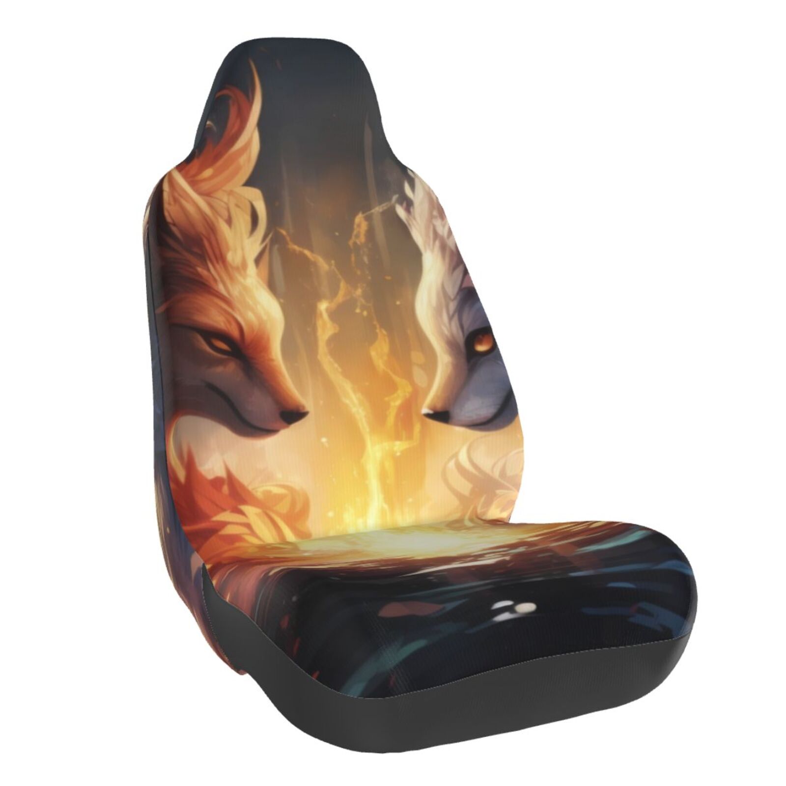 Noikeo Red And White Flame Fox for Automotive Seat Covers for Cars