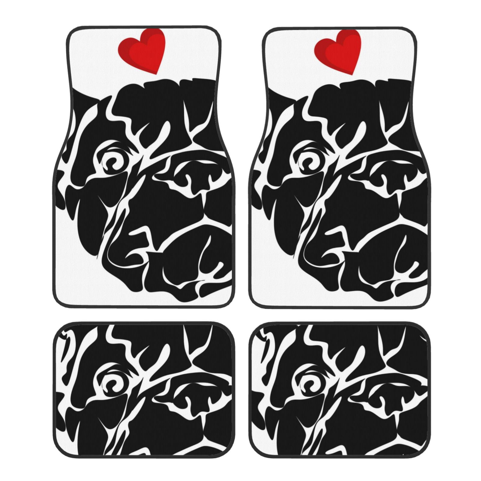 Noikeo Red Heart And Puppy Of Bulldog for 4Piece Floor Mats, Custom