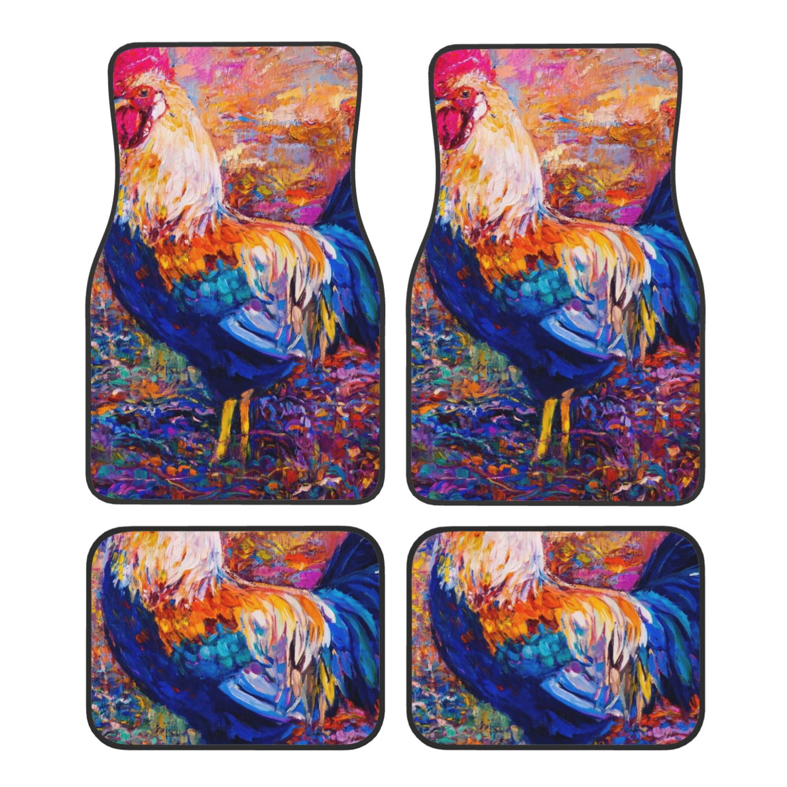 Noikeo Rooster Oil Painting for 4Piece Floor Mats, Custom Fit Car Mats