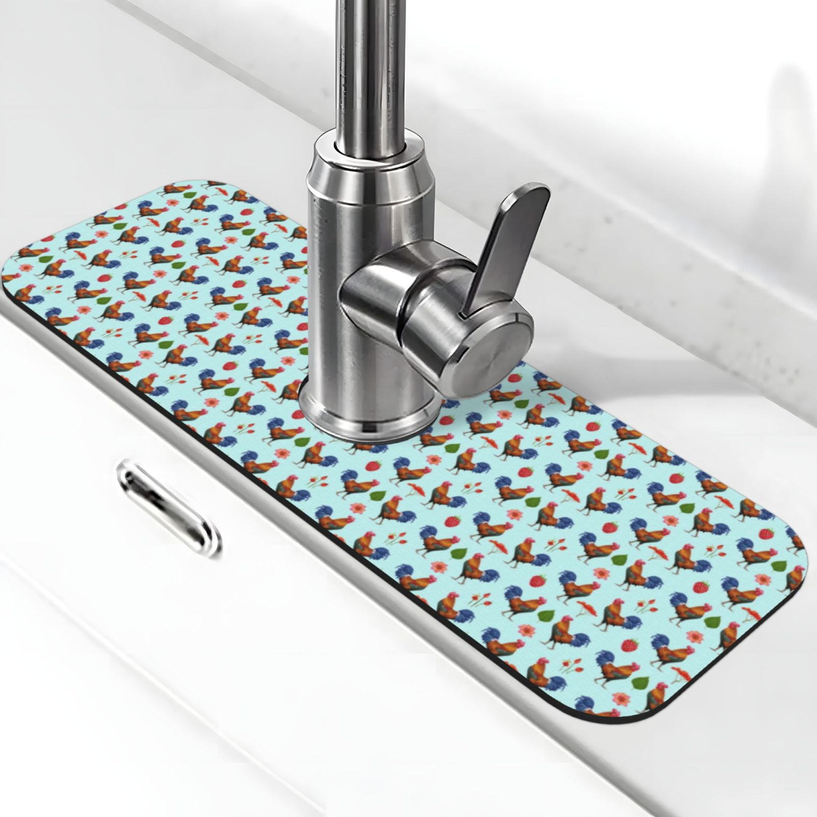 Noikeo Roosters And Plants For Faucet Mat for Kitchen Sink, Sink Water