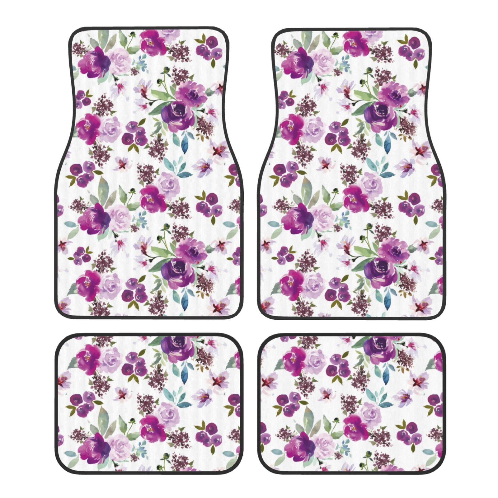 Noikeo Rose Flowers for 4Piece Floor Mats, Custom Fit Car Mats All