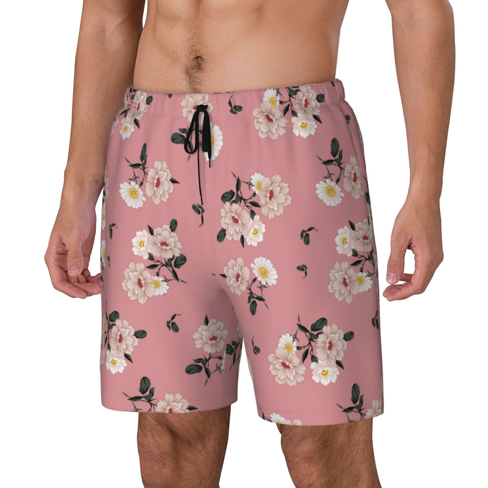 Noikeo Rose Flowers Print Men's Swim Trunks with Compression Liner