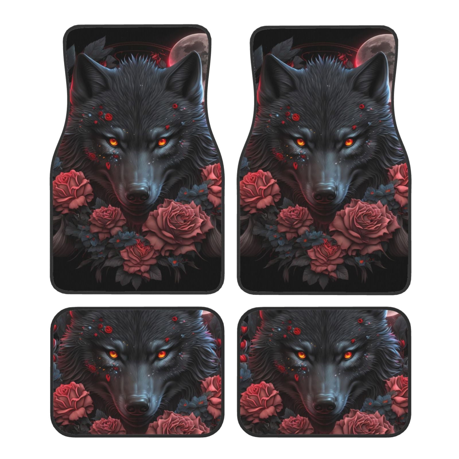 Noikeo Rose Full Moon Black Wolf for 4Piece Floor Mats, Custom Fit Car