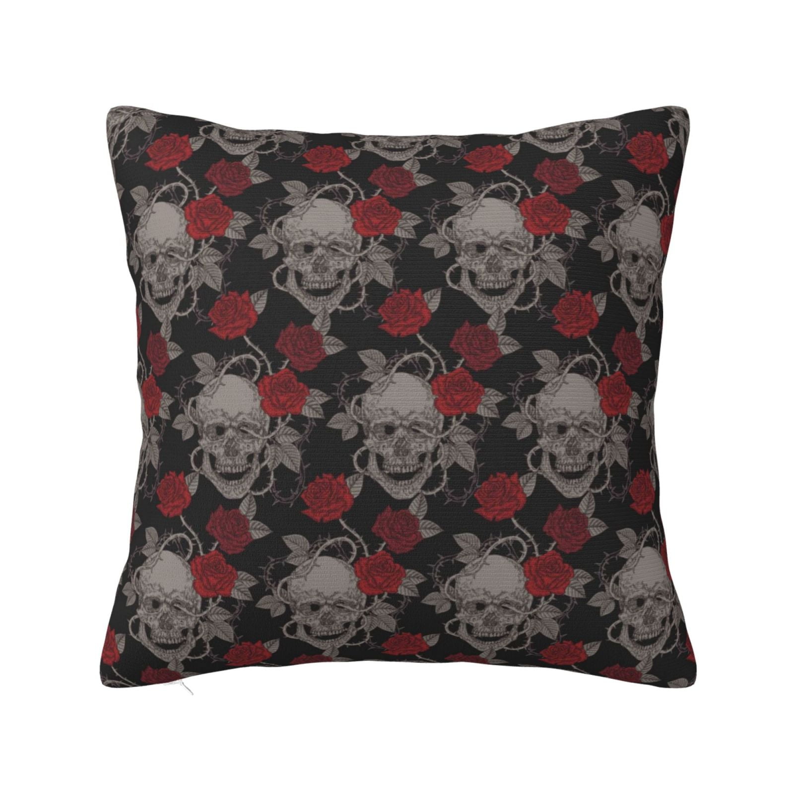Noikeo Skull and Red Roses Pattern Decorative Throw Pillow Covers