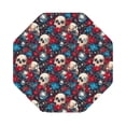 Noikeo Skull red flower blue Print 6 Pcs Drink Coasters, Leather