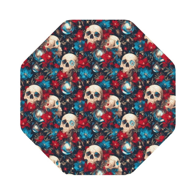 Noikeo Skull red flower blue Print 6 Pcs Drink Coasters, Leather