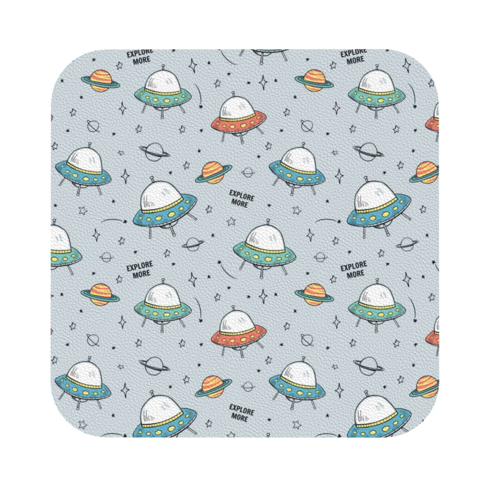 Noikeo Spaceship Print 6 Pcs Drink Coasters, Leather Absorbent Coaster