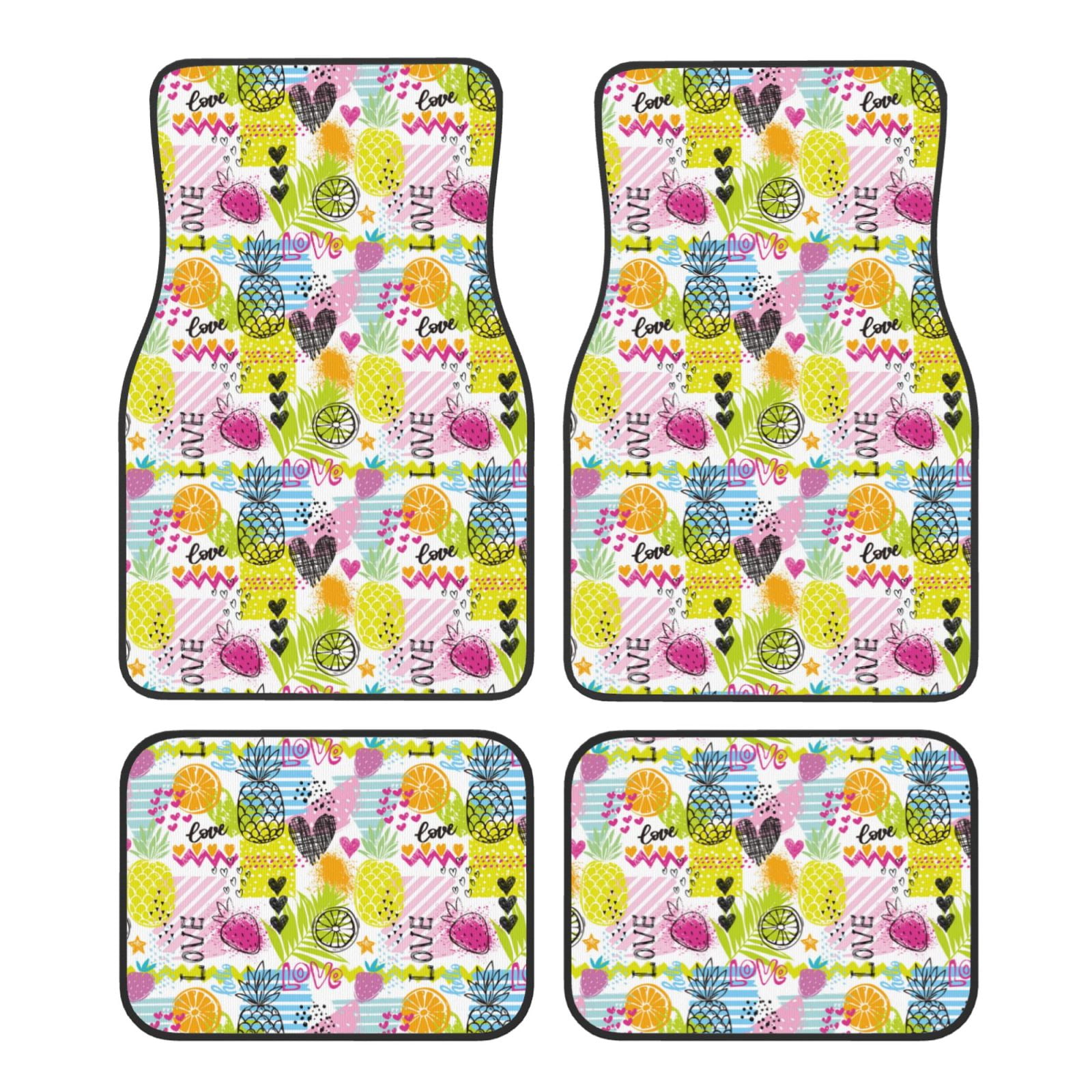 Noikeo Tropical Pineapples for 4Piece Floor Mats, Custom Fit Car Mats