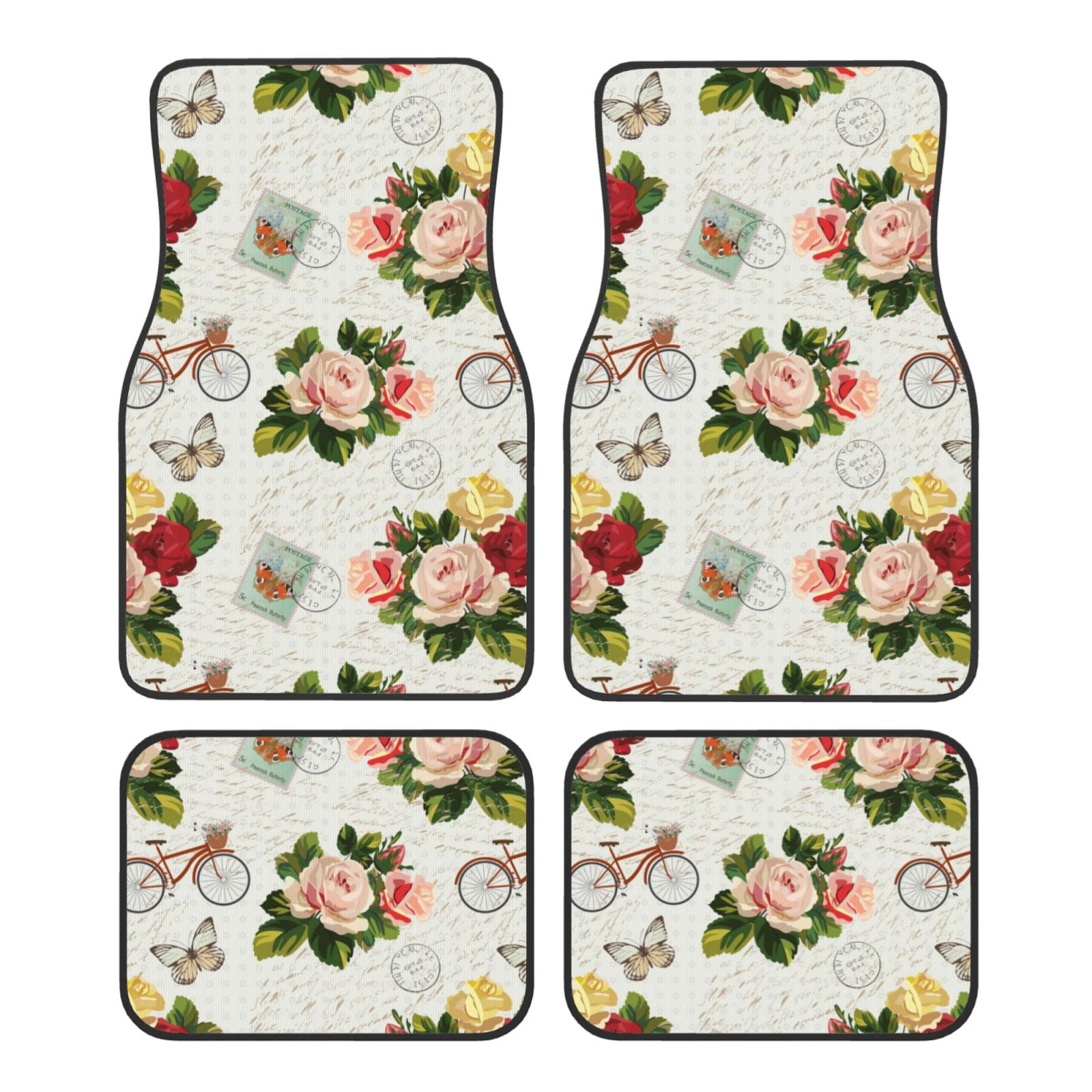 Noikeo Vintage Bike Flower Butterfly for 4Piece Floor Mats, Custom Fit
