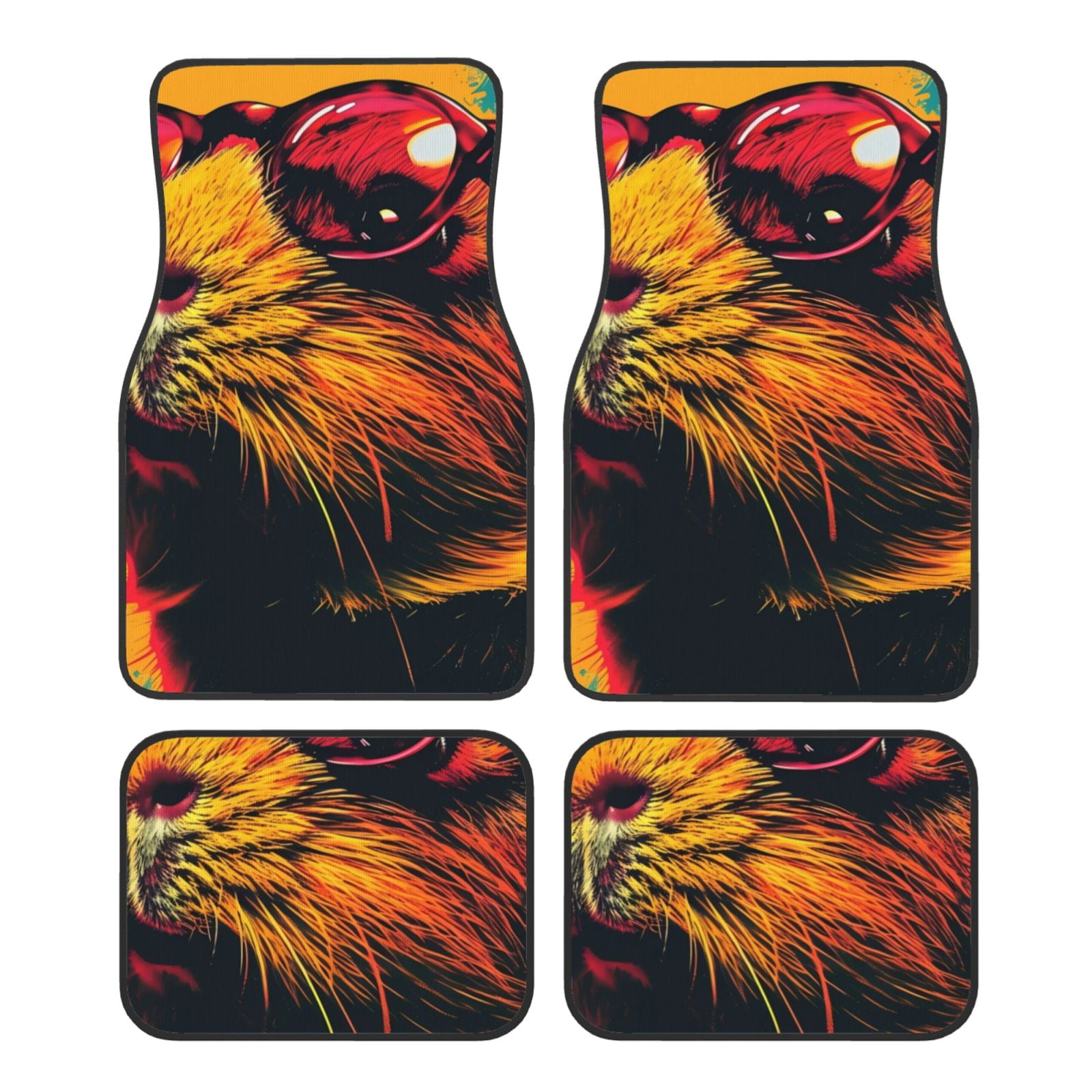 Noikeo Watercolor Glasses Guinea Pig for 4Piece Floor Mats, Custom Fit