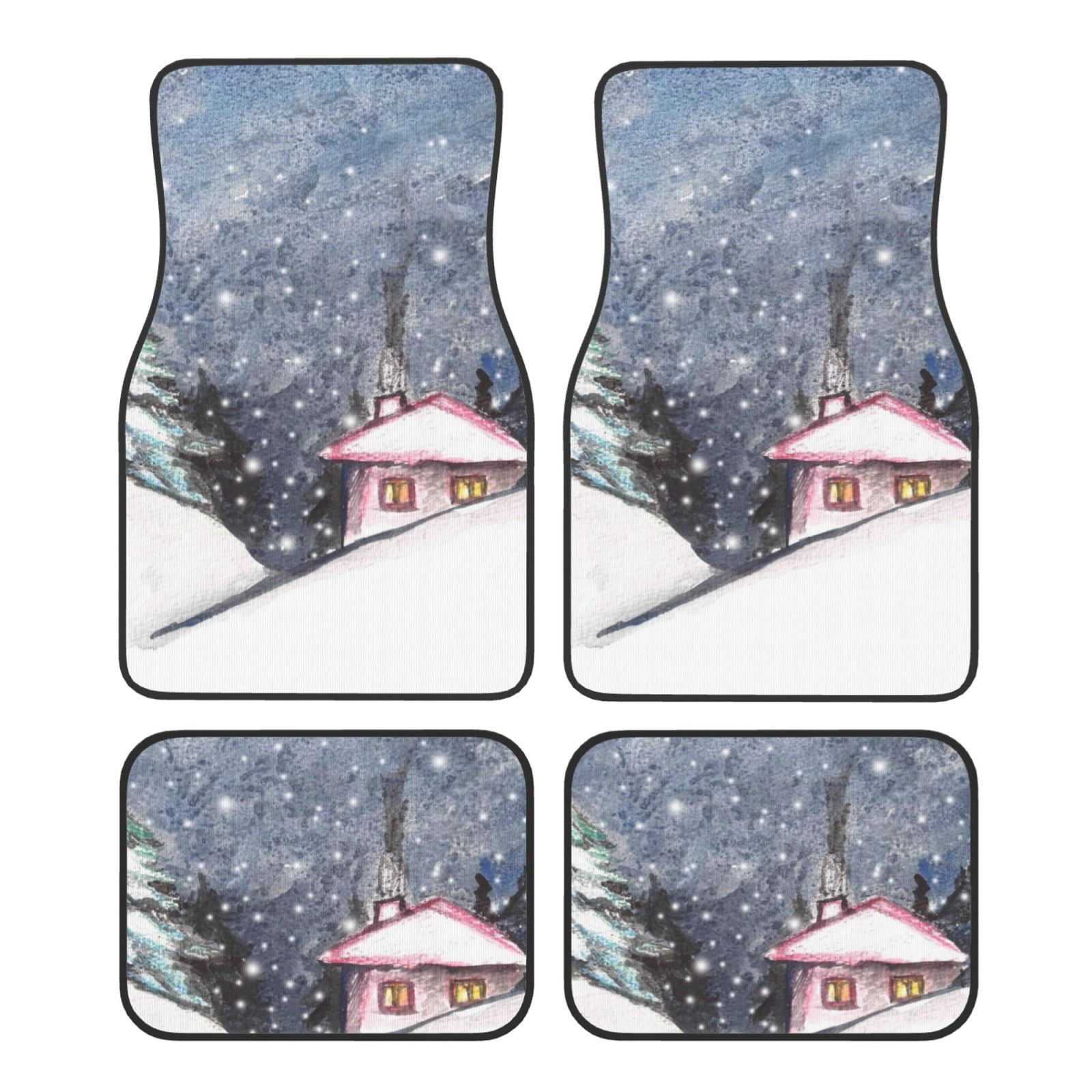 Noikeo Watercolor Winter Landscape For Christmas for 4Piece Floor Mats