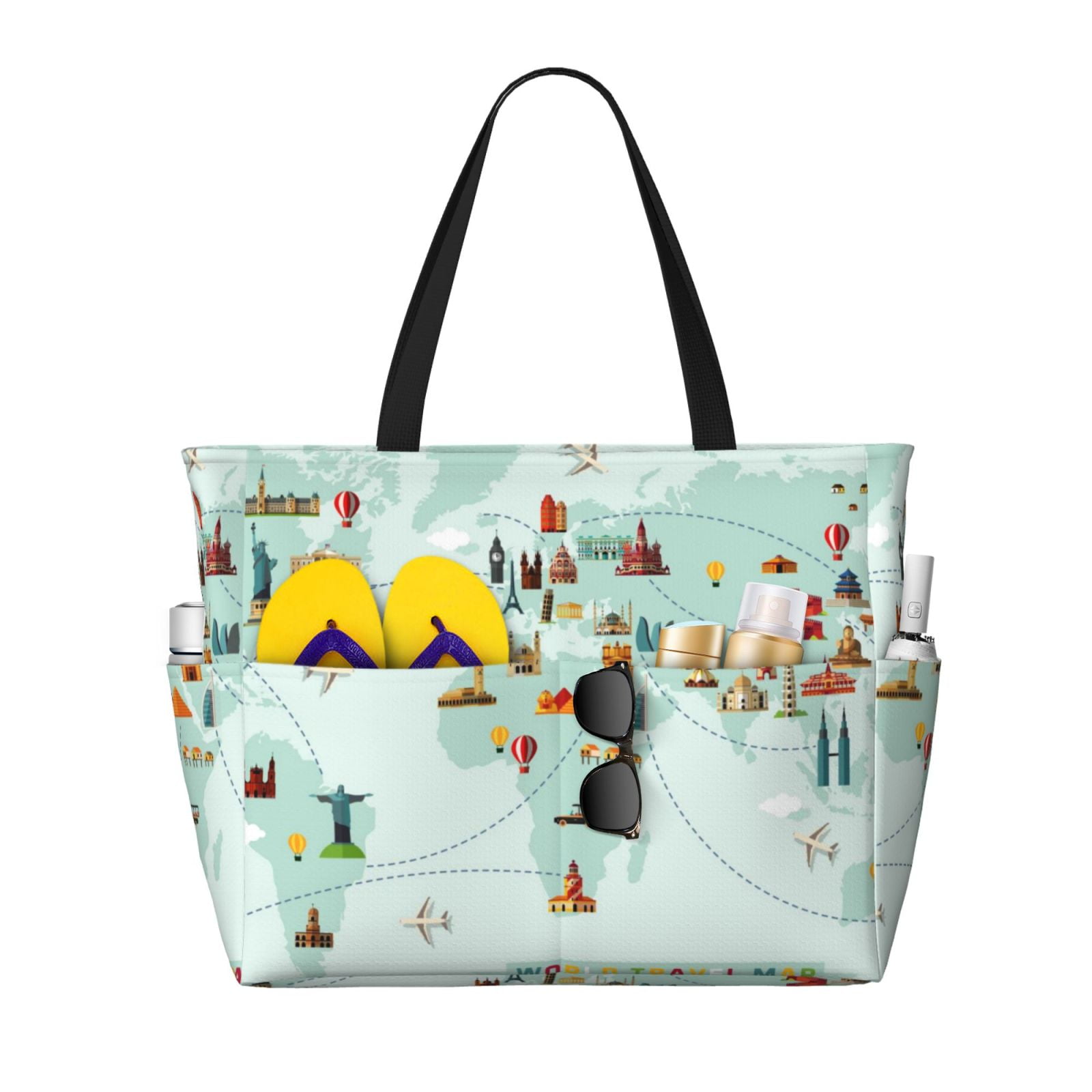 Noikeo World Travel Map for Large Beach Tote Bag Beach Bag for Women