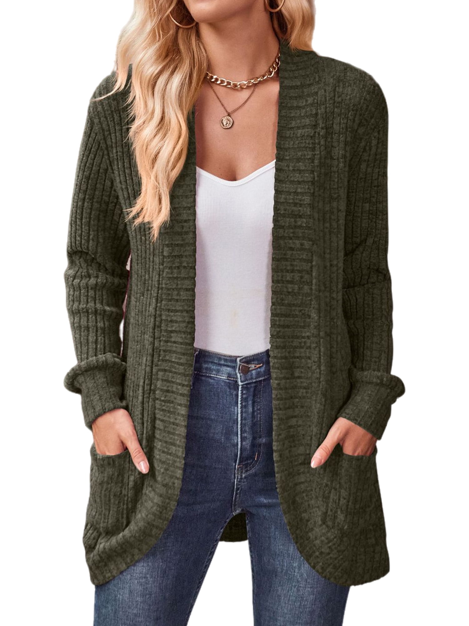 Noilla Ladies Cardigan Sweater Open Front Cardigans Long Sleeve Knitted