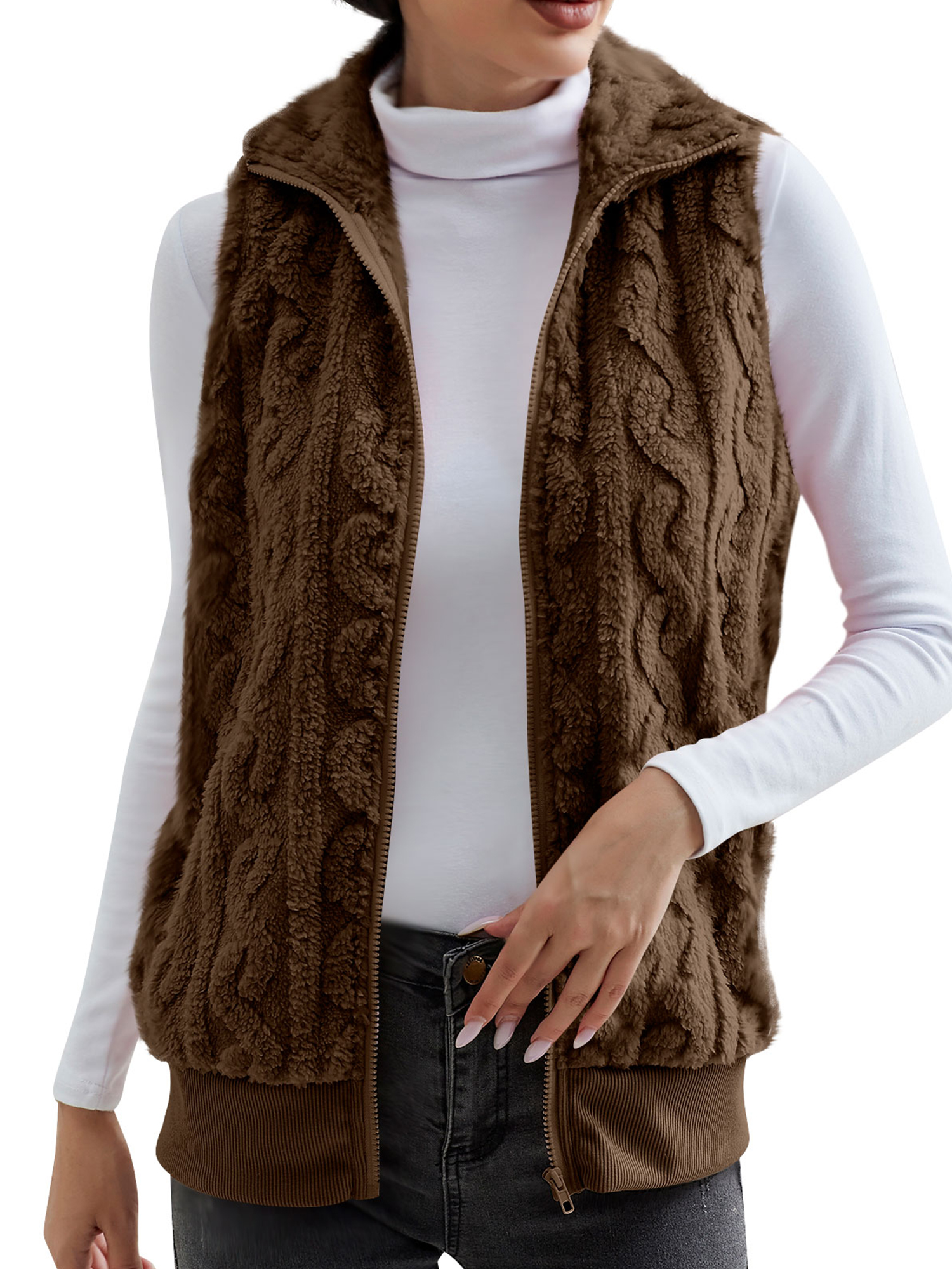 Noilla Ladies Fleece Fuzzy Vest Stand Collar Waistcoat Sleeveless