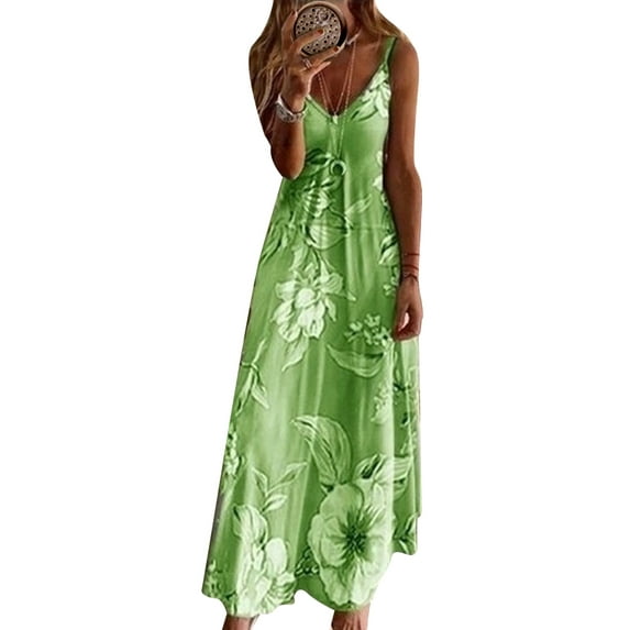 Noilla Women Floral Long Maxi Dress Spaghetti Strap Summer Casual Beach Holiday Sun Dress