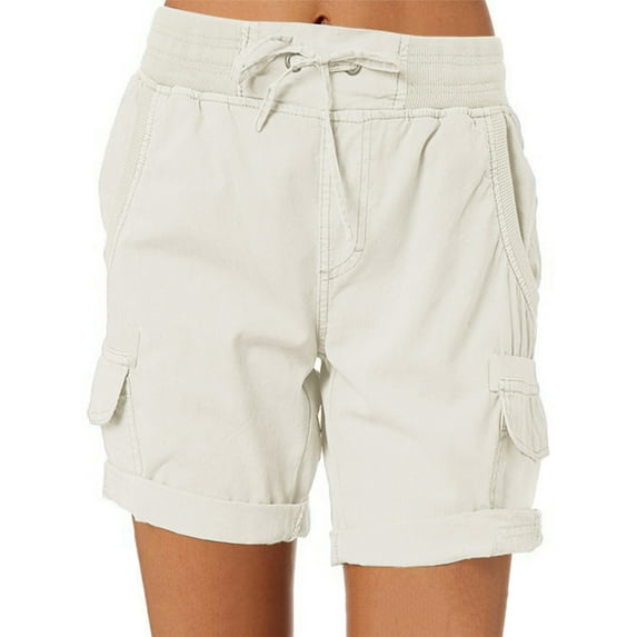 Noilla Women Shorts Casual Cargo Short Linen Loose Ladies Plus Size Bottoms Summer Pants White S