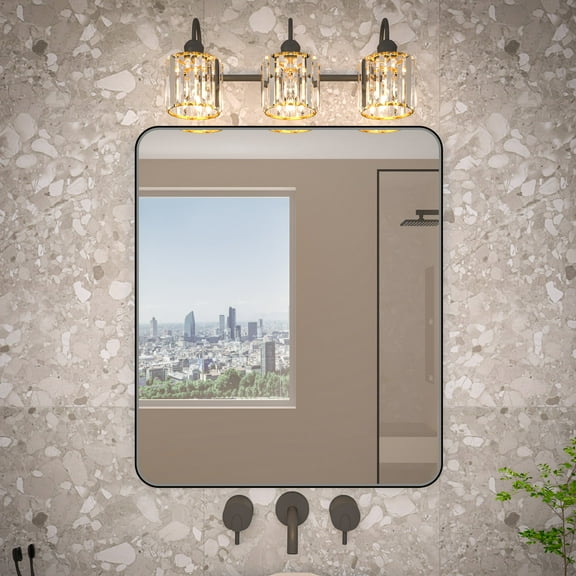 Noir 30" x 36" Bathroom Mirrors 30x36 - Modern Rectangular Wall Mirror with Shatterproof Tempered Glass and Matte Black Frame for Elegant Home Décor