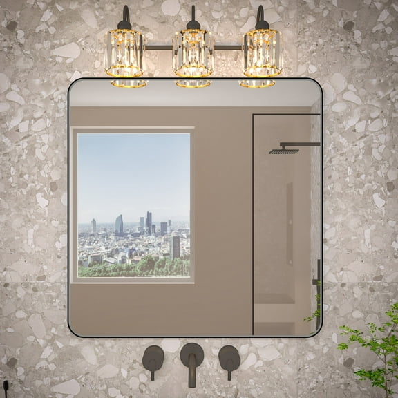 Noir 36" x 36" Vanity Mirror – Modern, Elegant, Rectangular Wall Mirror with Tempered Glass, Shatterproof, Rust-Resistant, Matte Black Frame for Bathroom, Living Room & Hallway