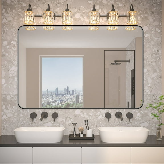 Noir 60" x 40" Vanity Mirror Modern, Elegant, Rectangular Wall Mirror with Tempered Glass, Shatterproof, Rust-Resistant, Matte Black Frame for Bathroom, Living Room & Hallway