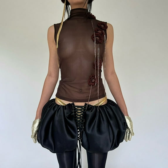 Noir Allure Bubble Skirt (S, Black)