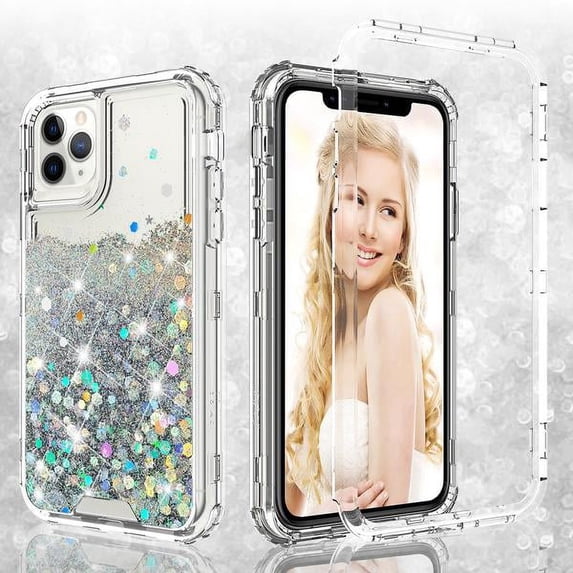 Noir Case for Apple iPhone 11 Pro, Hard Clear Glitter Liquid Waterfall Case Cover - Clear