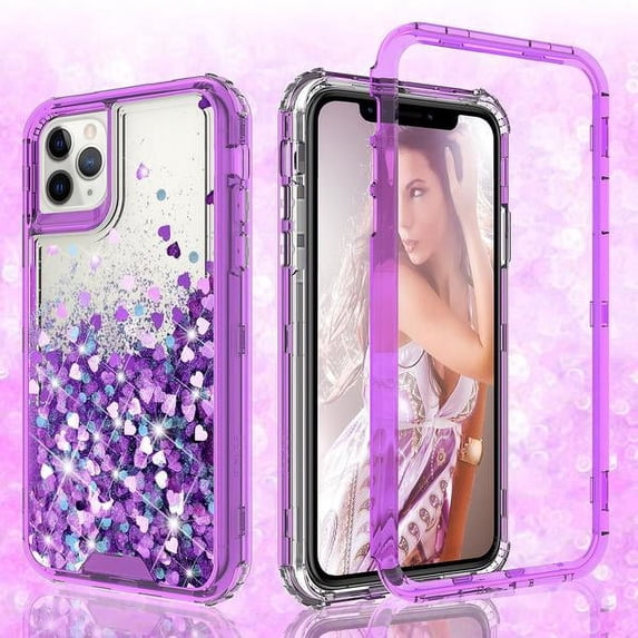 Noir Case for iPhone 12 Pro Max Case, Hard Clear Glitter Liquid Waterfall Heavy Duty Girls Women Design for Apple iPhone 12 Pro Max Case - Purple