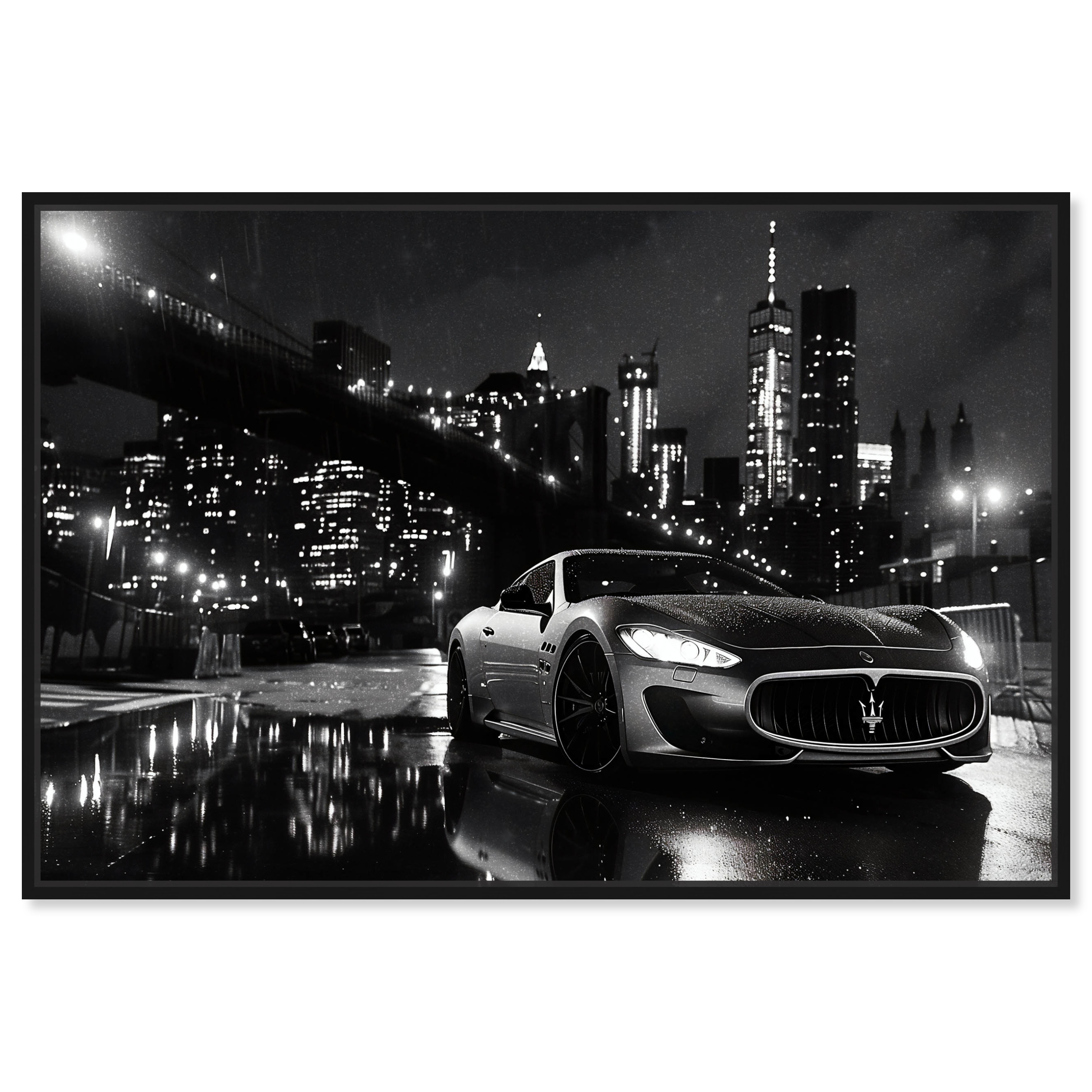 Noir City Drive Black And White Canvas Wall Art Prints For Men by