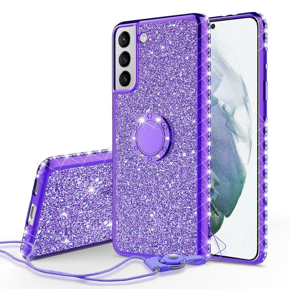 Noir Glitter Case For Galaxy S21 Plus/S21+Case, Ring Kickstand Bling Cover for Girls Women Diamond Sparkly for Galaxy S21 Plus/S21+Cases - Purple