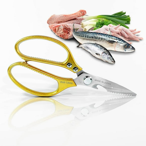 Noir Lions Japanese Kitchen Scissors Heavy Duty Gold 8.5", Stainless Steel Poultry Scissor Bottle Opener for Bone Chicken Meat Fish Seafood Vegetables Garden, Multipurpose Cooking