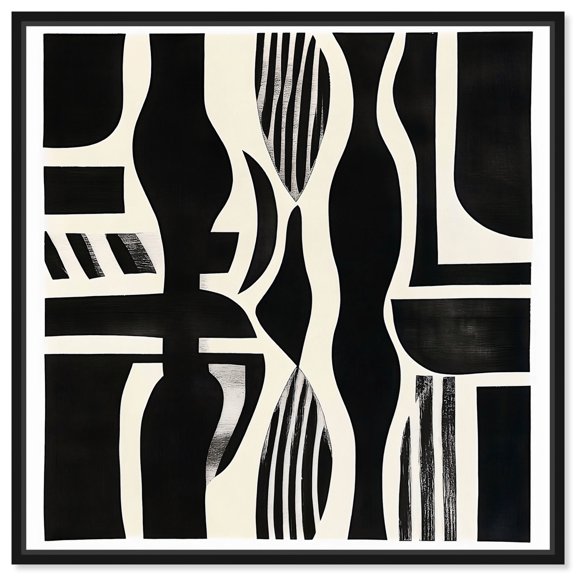 Noir Patterns Canvas Modern Abstract Art by Art Remedy, Black Frame, 40" x 40"