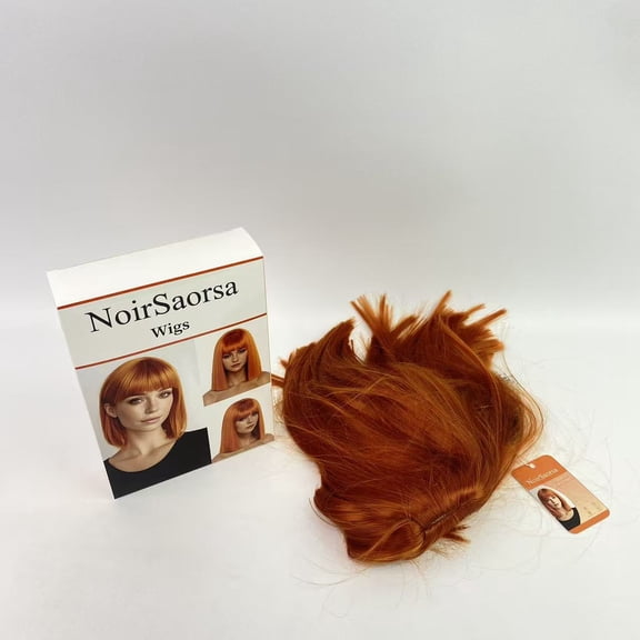 NoirSaorsa Wigs,Orange Wig With Bangs Short Bob Straight Wigs for Women Shoulder Length Orange Natural Looking Synthetic Heat Resistant Fiber Wigs (12 Inch)