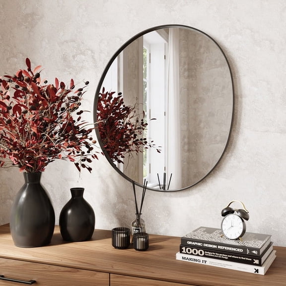Noire Black Abstract Metal Round Modern Wall Mirror