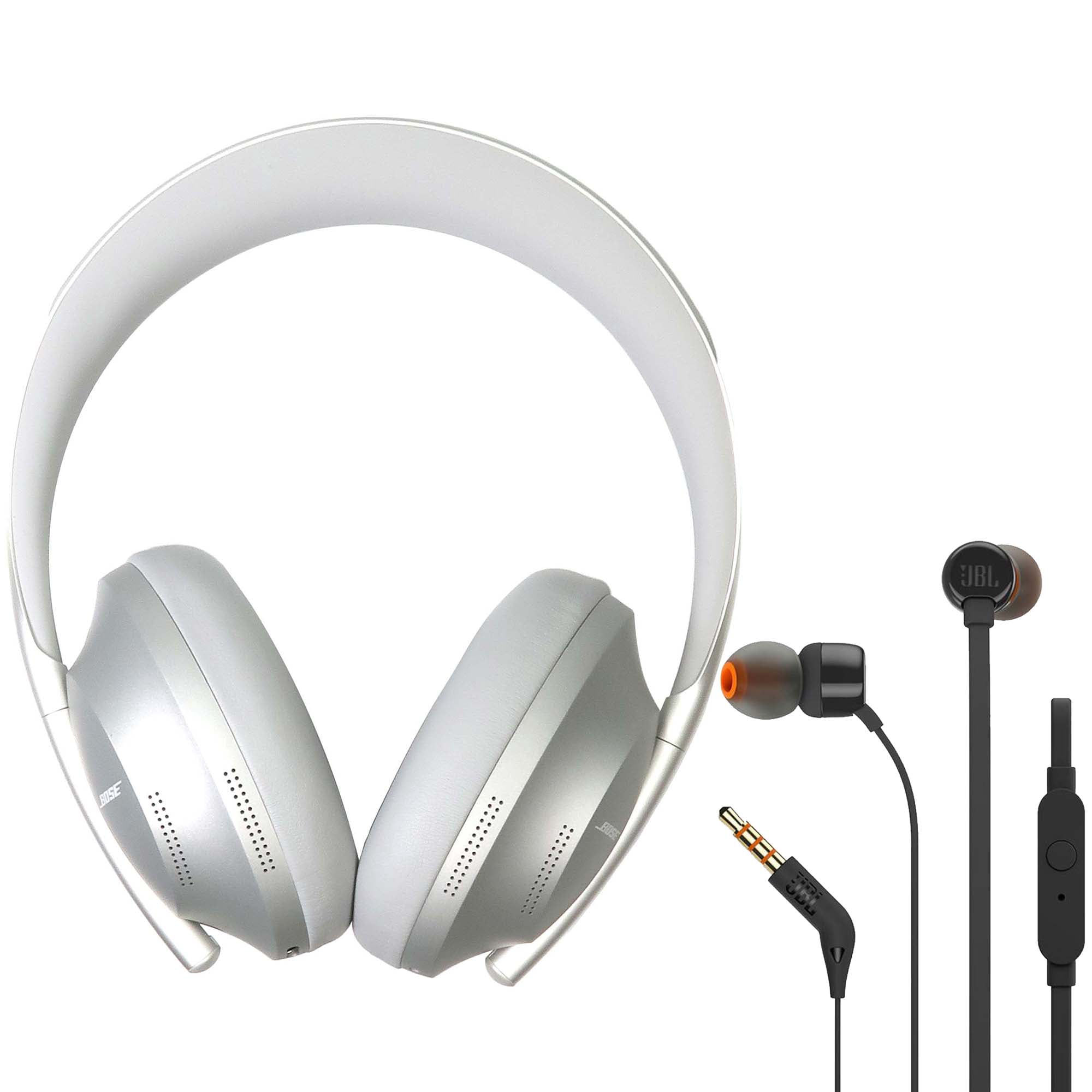 Noise-Canceling 700 Bluetooth Headphones (Silver) with JBL T110 in Ear  Headphones Black