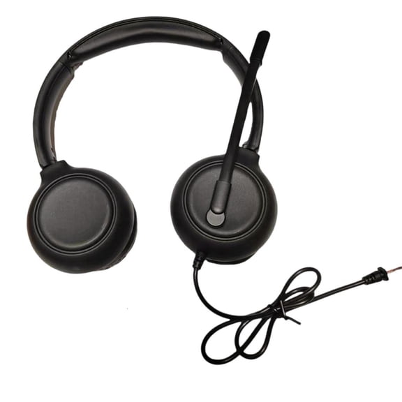 Noise Cancelling Corded Headset for Telecommunication Wide Compatibility Black