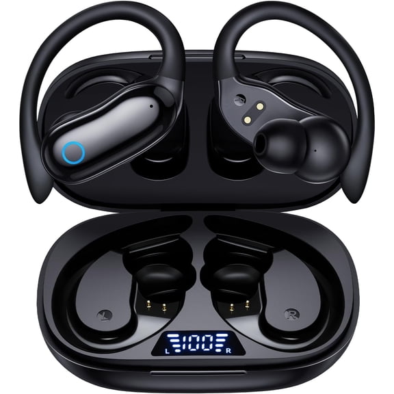 Noise Cancelling Ear Buds Earbuds 96hrs Playback Headphones Display Stereo Bass Earphones with Earhooks Microphone IPX7 for /Runing/Workout