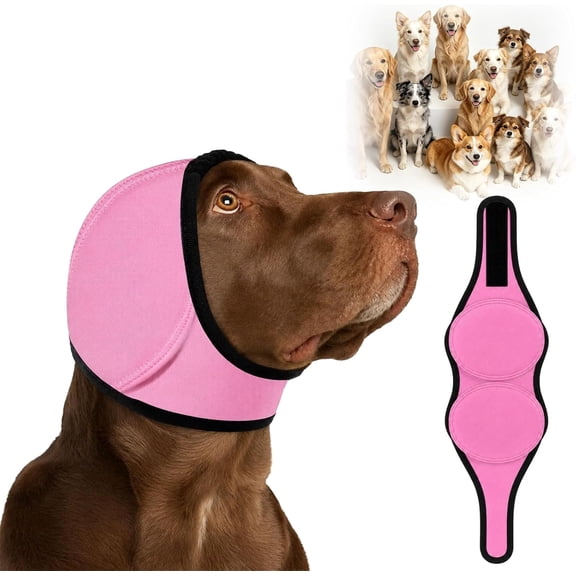 Noise Cancelling Ear Wrap, Adjustable Dog Ear Protection Wrap,Noise Protection Firework Thunder, Dog Ear Muffs Noise Protection, Quiet Silent for Grooming Bathing & Swimming (Pink,S)