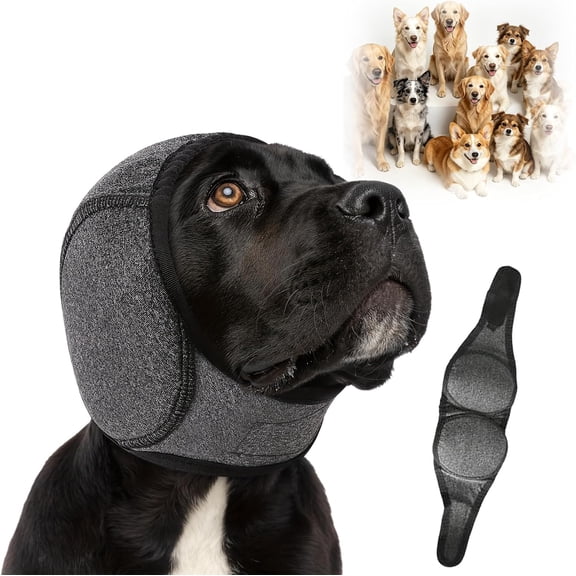 Noise Cancelling Ear Wrap, Adjustable Dog Ear Protection Wrap,Noise Protection Firework Thunder, Dog Ear Muffs Noise Protection, Quiet Silent for Grooming Bathing & Swimming (Gray,XL)